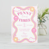 Retro Wavy Girls Birthday Party Invitation (Debout devant)