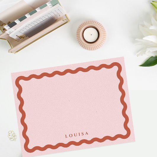 Retro Wavy Lijst Blush & Terracotta Personalized Notitiekaartje