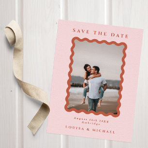 Retro Wavy Lijst Foto Blush & Terracotta Wedding Save The Date