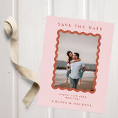 Retro Wavy Lijst Foto Blush & Terracotta Wedding Save The Date