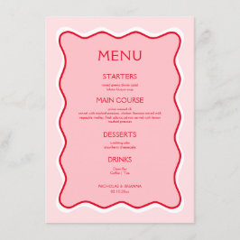 Retro Wavy Lijst Rood en Roze bruiloft Menu