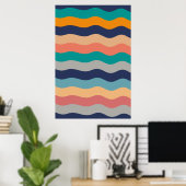 Retro Wavy Lines - Blue Turquoise Oranje Poster (Thuiskantoor)