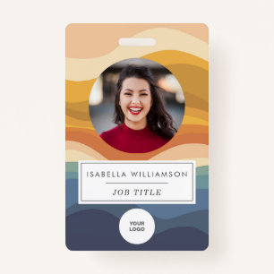 Retro Wavy Lines Unieke werknemer Foto ID Badge