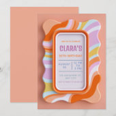 Retro Wavy Pastel 3D Gummy Frame Birthday Kaart (Voorkant / Achterkant)