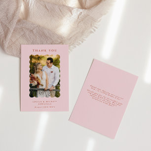 Retro Wavy Photo Blush Wedding Bedankkaart