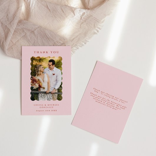 Retro Wavy Photo Blush Wedding Bedankkaart