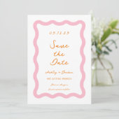 Retro Wavy Pink Oranje Wave Wedding Save The Date (Staand voorkant)