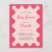 Retro Wavy Roze Curve Baby Shower Uitnodiging (Voorkant)