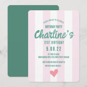 Retro Wavy Roze Gestreept Handschrift 21e Verjaard Kaart (Voorkant / Achterkant)