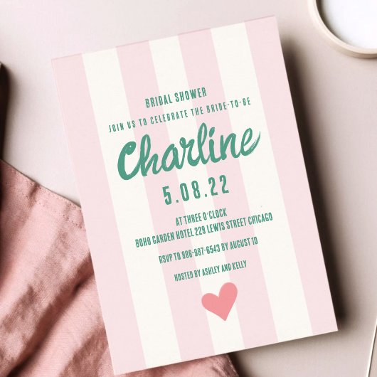 Retro Wavy Roze Gestreept Handschrift Vrijgezellen Kaart