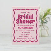 Retro Wavy Roze Wave Curve Modern Vrijgezellenfees Kaart (Staand voorkant)