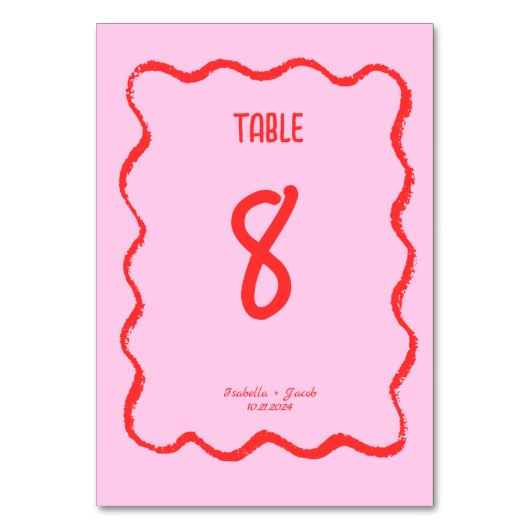 Retro Wavy Squiggle Roze Rood Handgeschreven Bruil Kaart (Voorkant)