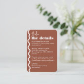 Retro Wavy Squiggly Terracotta Wedding Details Informatiekaartje (Staand voorkant)