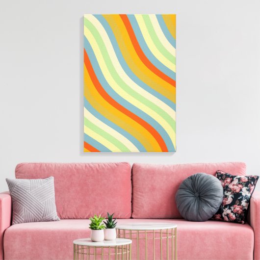 Retro Wavy Stripes Coastal Pattern Art Canvas Afdruk (Insitu (Woonkamer))