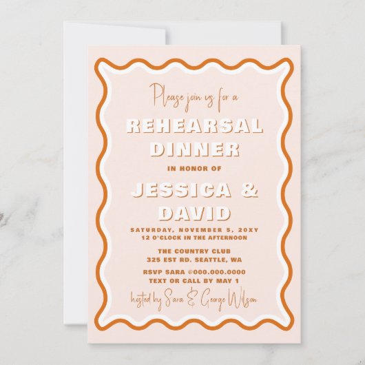Retro Wavy Terracotta Photo Rehearsal Dinner Kaart (Voorkant)