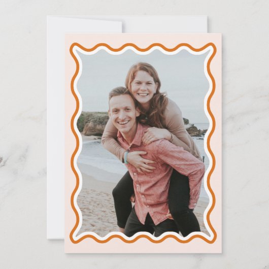 Retro Wavy Terracotta Photo Rehearsal Dinner Kaart (Achterkant)