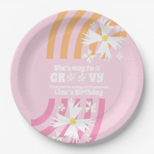 Retro Way Twee Groovy Madeliefje Verjaardag   Papieren Bordje