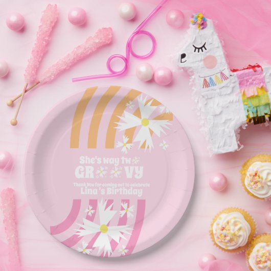 Retro Way Two Groovy Daisy Flower Birthday Papieren Bordje (Feest)