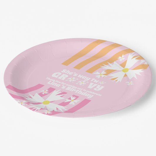 Retro Way Two Groovy Daisy Flower Birthday Papieren Bordje (Gekanteld)