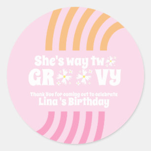 Retro Way Two Groovy Daisy Flower Birthday roze Ronde Sticker