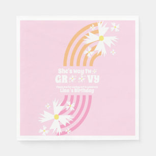 Retro Way Two Groovy Daisy Flower Birthday roze Servet