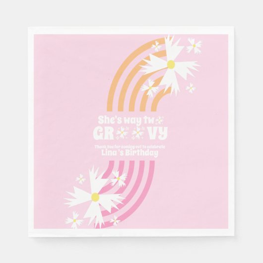 Retro Way Two Groovy Daisy Flower Birthday roze Servet (Voorkant)