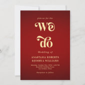 Retro We Do Crimson Red Gold QR Code Bruiloft Kaart (Voorkant)