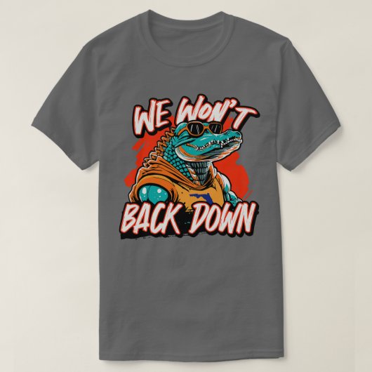 Retro We Wont Back Down Blauw en Sinaasappel Gator T-shirt (Design voorkant)