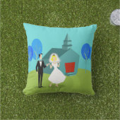 Retro Weddenpaar buitenshuis Pillow Buitenkussen (Gras)