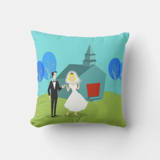 Retro Weddenpaar buitenshuis Pillow Buitenkussen (Voorkant)