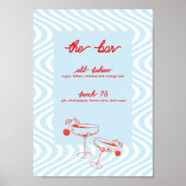 Retro Wedding Bar Sign - Blauwe golf Poster