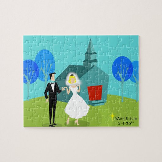  Retro Wedding Couple Puzzle Legpuzzel (Horizontaal)