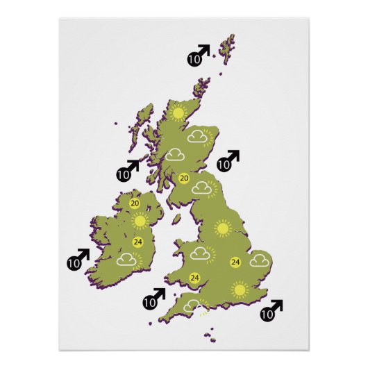 Retro weerkaart van de Britse Eilanden Perfect Poster (Voorkant)