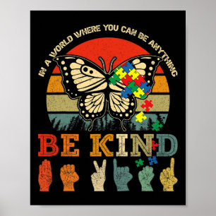Retro Wees Aardig Puzzel Vlinder Asl Leraar Autism Poster
