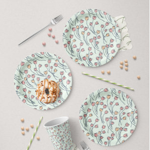 Retro Weide Schets Bloem Feest - Cottage Sage Papieren Bordje