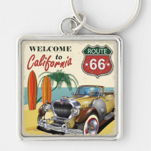 Retro "Welkom in Californië" Route 66 poster, Sleutelhanger