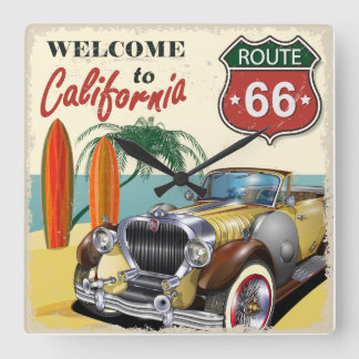 Retro "Welkom in Californië" Route 66 poster, Vierkante Klok