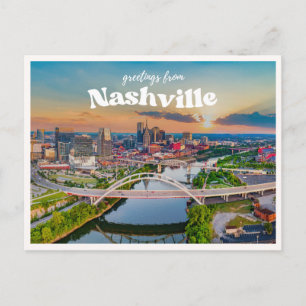Retro Welkom Stadssilhouet van Nashville Downtown Briefkaart