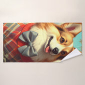 Retro Welsh Corgi Cardigan Schilderij Badhanddoek (Badhanddoek)