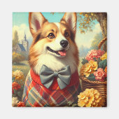 Retro Welsh Corgi Cardigan Schilderij Magneet (Voorkant)