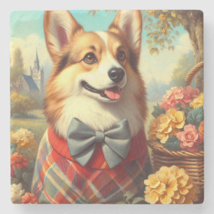 Retro Welsh Corgi Cardigan Schilderij Stenen Onderzetter