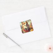 Retro Welsh Corgi Cardigan Schilderij Vierkante Sticker (Envelop)