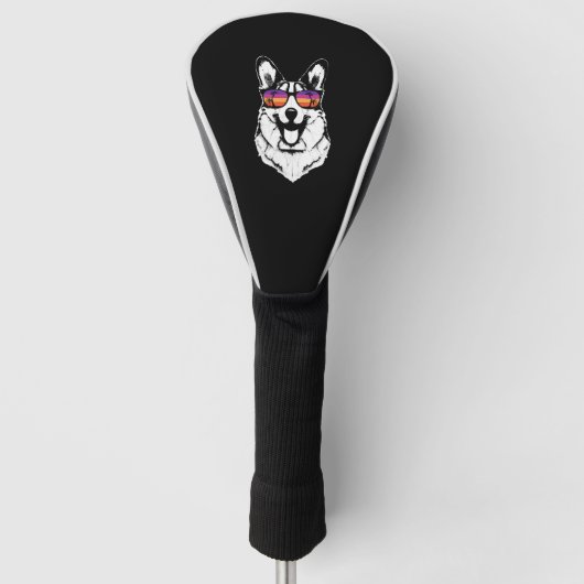 Retro Welsh Corgi Zonnebril Golfheadcover (Voorkant)