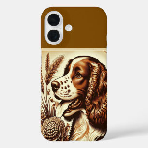 Retro Welsh Springer Spaniel Bruin Witte Kunst iPhone 16 Hoesje