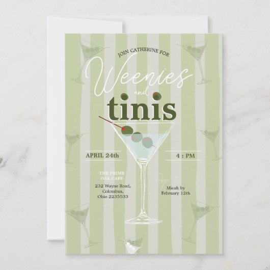 Retro Wenies en Tinis Bachelorette Kaart (Voorkant)