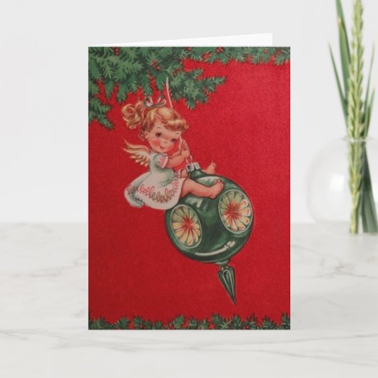 Retro Wenskaart van Kerstmis van de Engel Feestdagen Kaart (Voorkant)