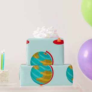 Retro Wereldbol Illustratie  Aarde Kaart Cadeaupapier