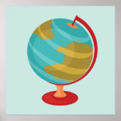 Retro Wereldbol Illustratie  Aarde Kaart Poster (Voorkant)