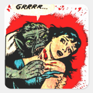 Retro Werewolf Bites Lady Vierkante Sticker