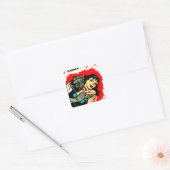 Retro  Werewolf Bites Lady Vierkante Sticker (Envelop)